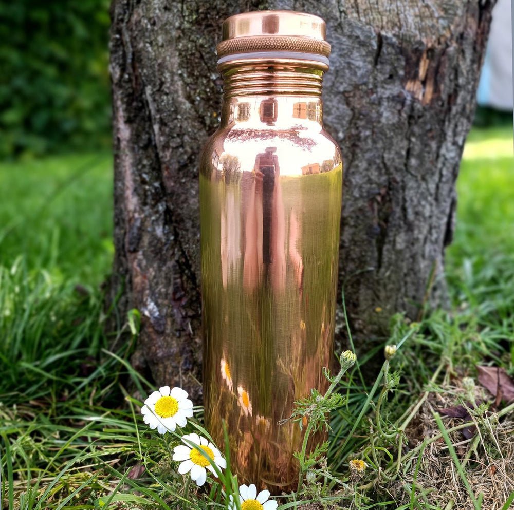 Bouteille D'eau En Cuivre Ayurvédique 1L - Design Floral Avec Couvercle - Parfaite Pour Offrir