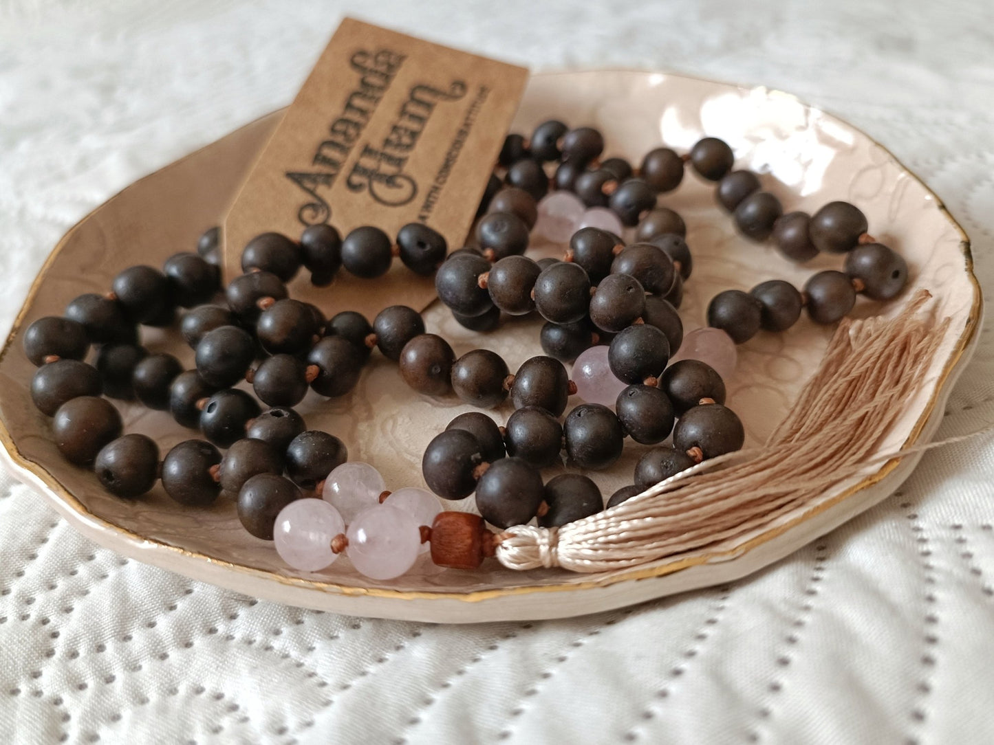 Japa Mala Açaï et Quartz Rose