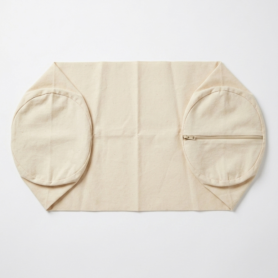 Beige inner yoga bolsteer cover with zip on a side on a white background