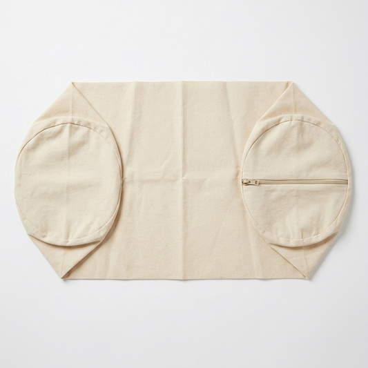 Beige inner yoga bolsteer cover with zip on a side on a white background