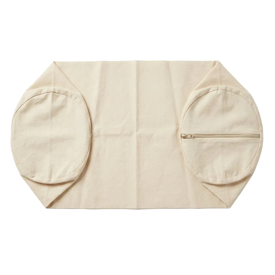 Beige inner yoga bolsteer cover with zip on a side on a white background