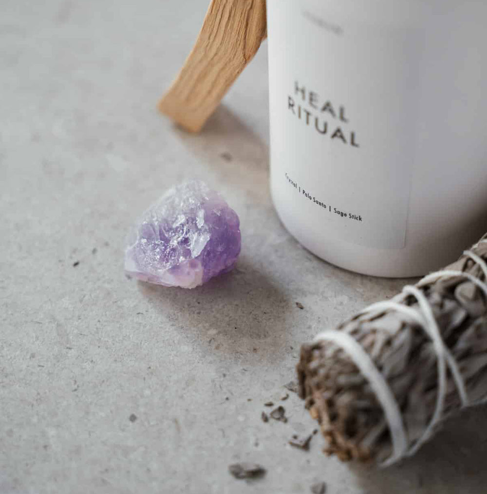 Heal Ritual Set with Amethyst Raw Crystal - Enhance Your Healing Energy
