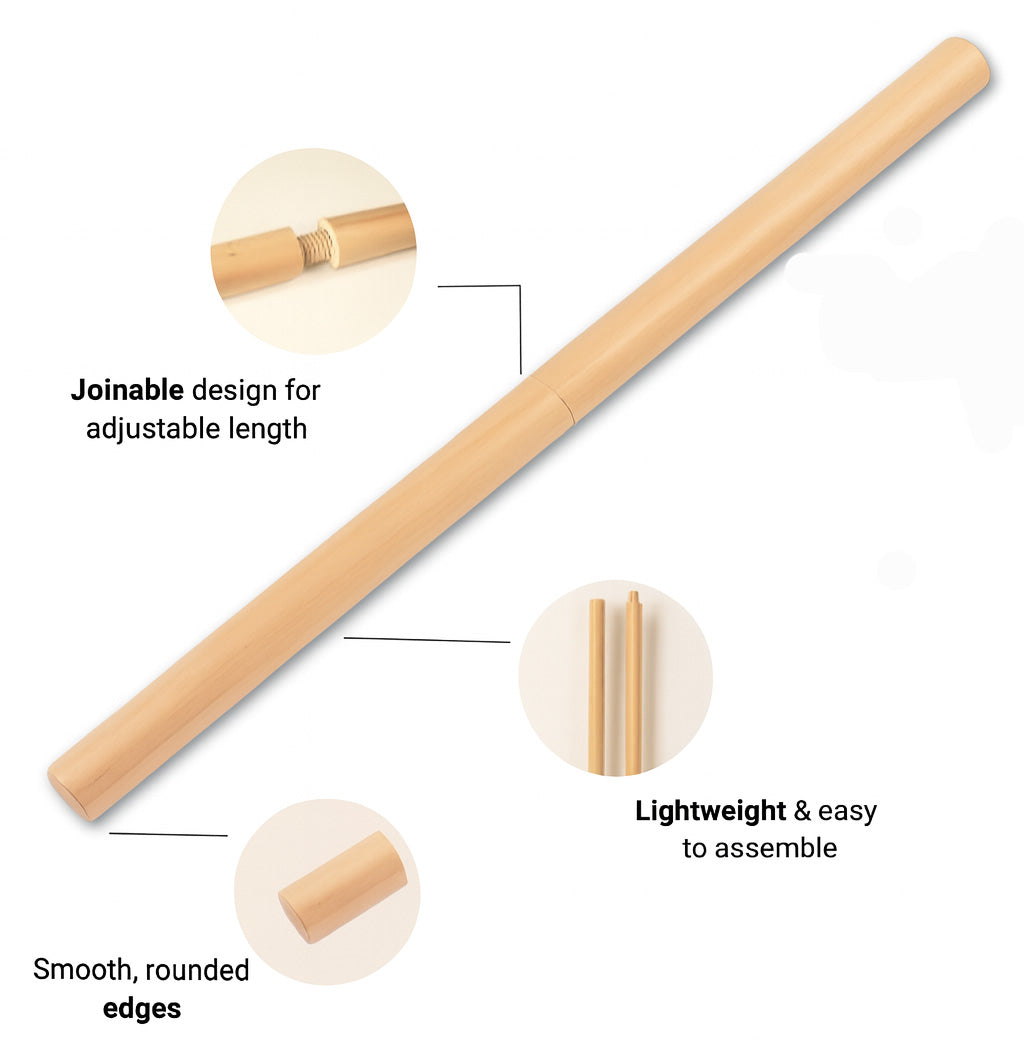 Joinable wooden stick with features highlighted on a white background