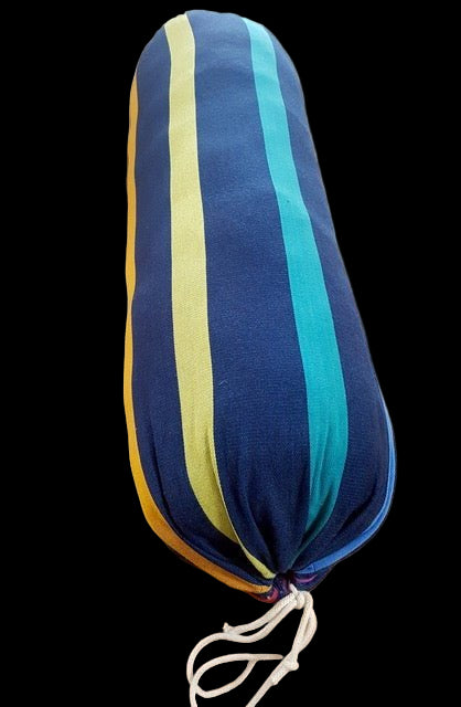 blue and color stripes yoga bolster on wood floor