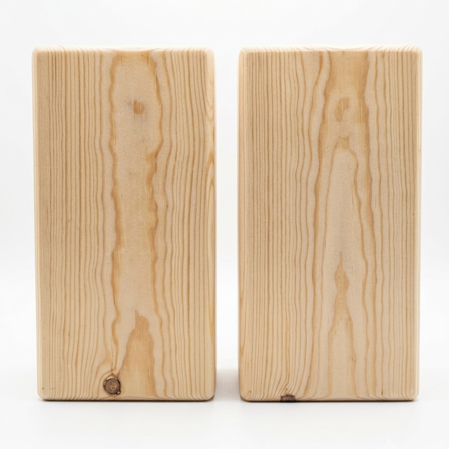 2 yoga iyengar blocks made of wood with white background