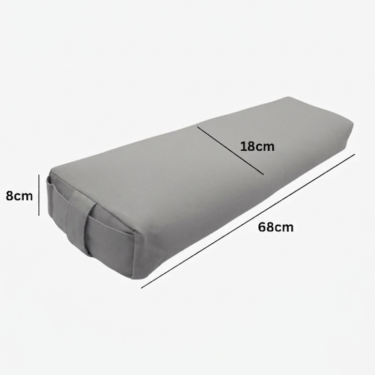 gray yoga bolster with dimensions