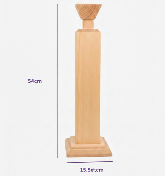 Wooden candle holder with measurements on a white background