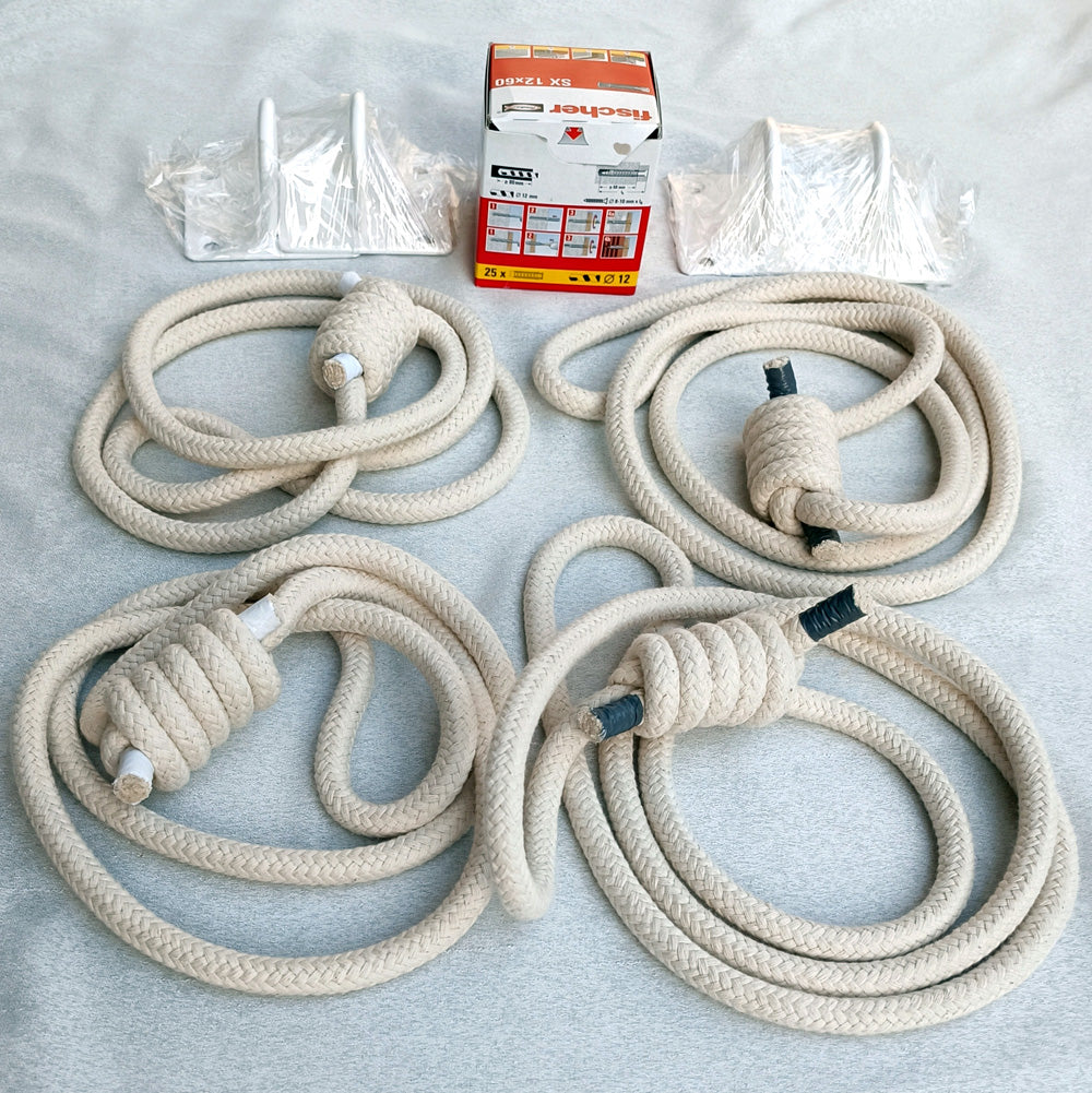 Premium Set of 4 Cotton Yoga Ropes with Wall Hooks