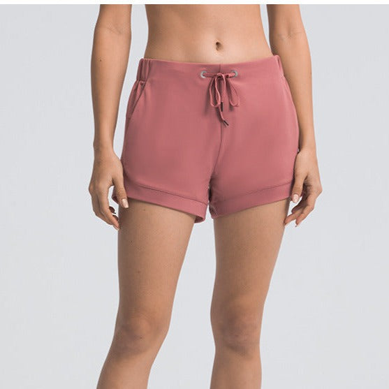 hibiscus red yoga shorts with pockets
