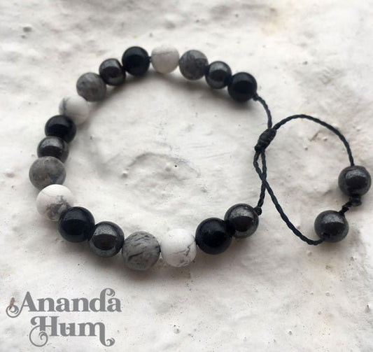 Onyx, howlite, Picasso jasper & hematite Stone Bracelet