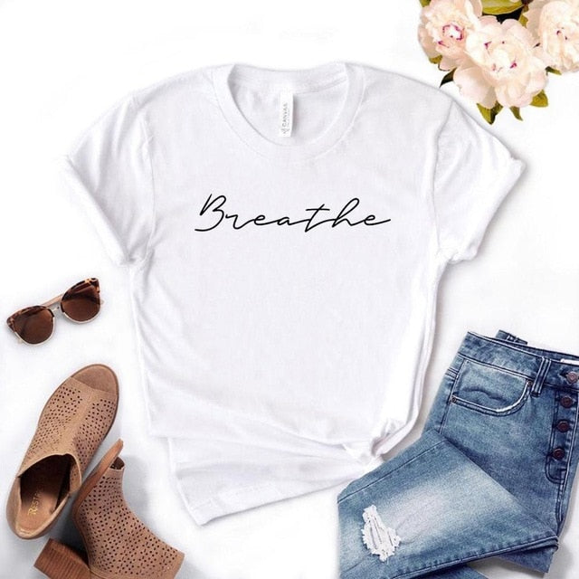 Women Yoga T-Shirt - Breathe Print – Ananda Hum