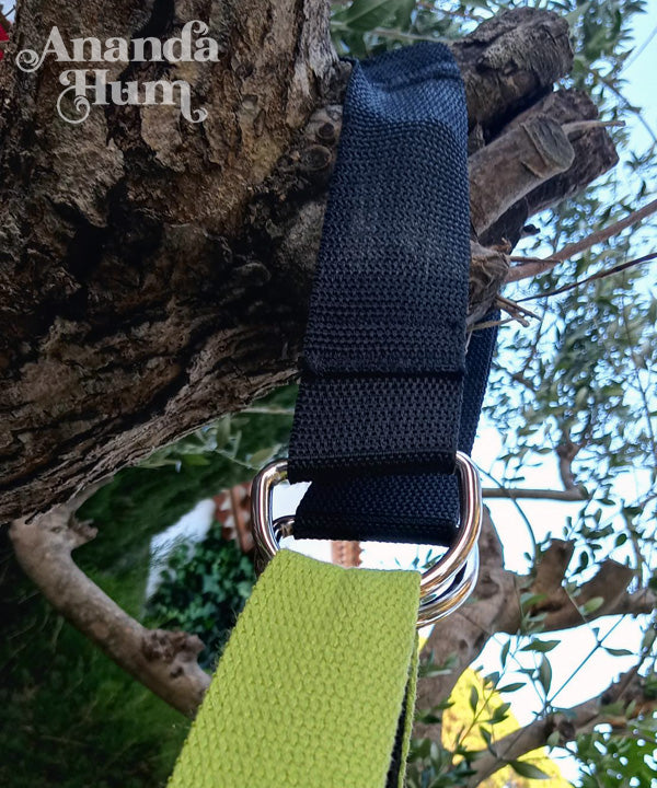 Use yoga stretch strap on tree