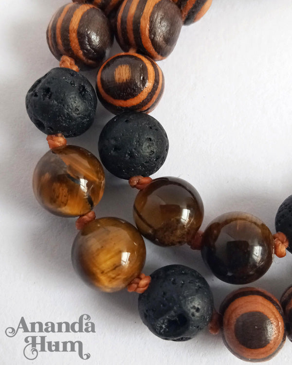 walnut volcanic tiger eye beads mala