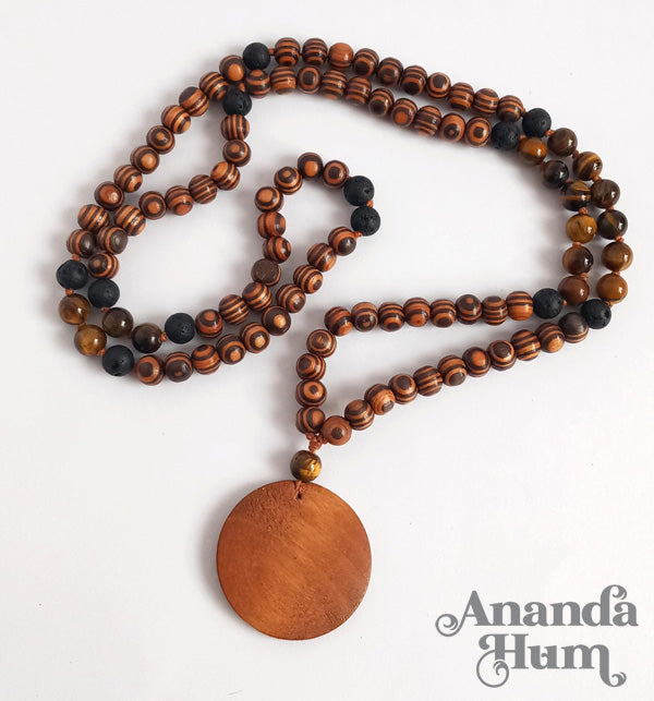 Meditation Mala - Natural walnut, volcanic & tiger eye stones – Ananda Hum